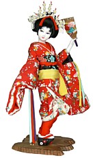 японская старинная интерьерная кукла Майко с ракеткой для игры в воланы